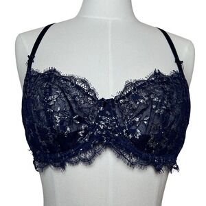 Victorias Secret Bra Dream Angels Push Up Navy Blue Silver Metallic Sexy Bow 36C